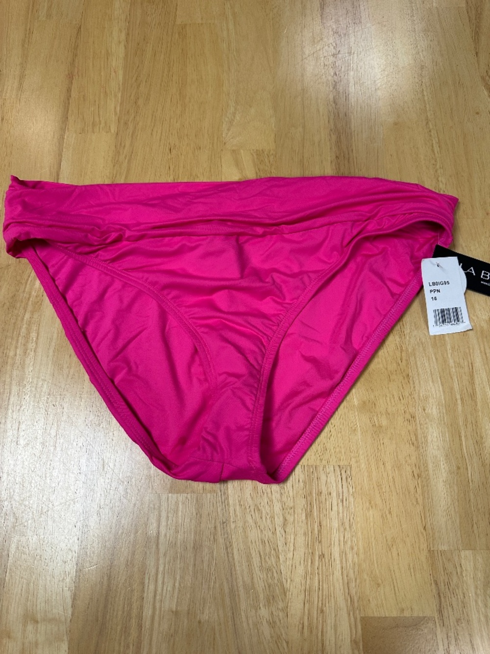 La Blanca Womens Pop Pink Shirred‎ Banded Hipster Bikini Bottoms NWT 16
